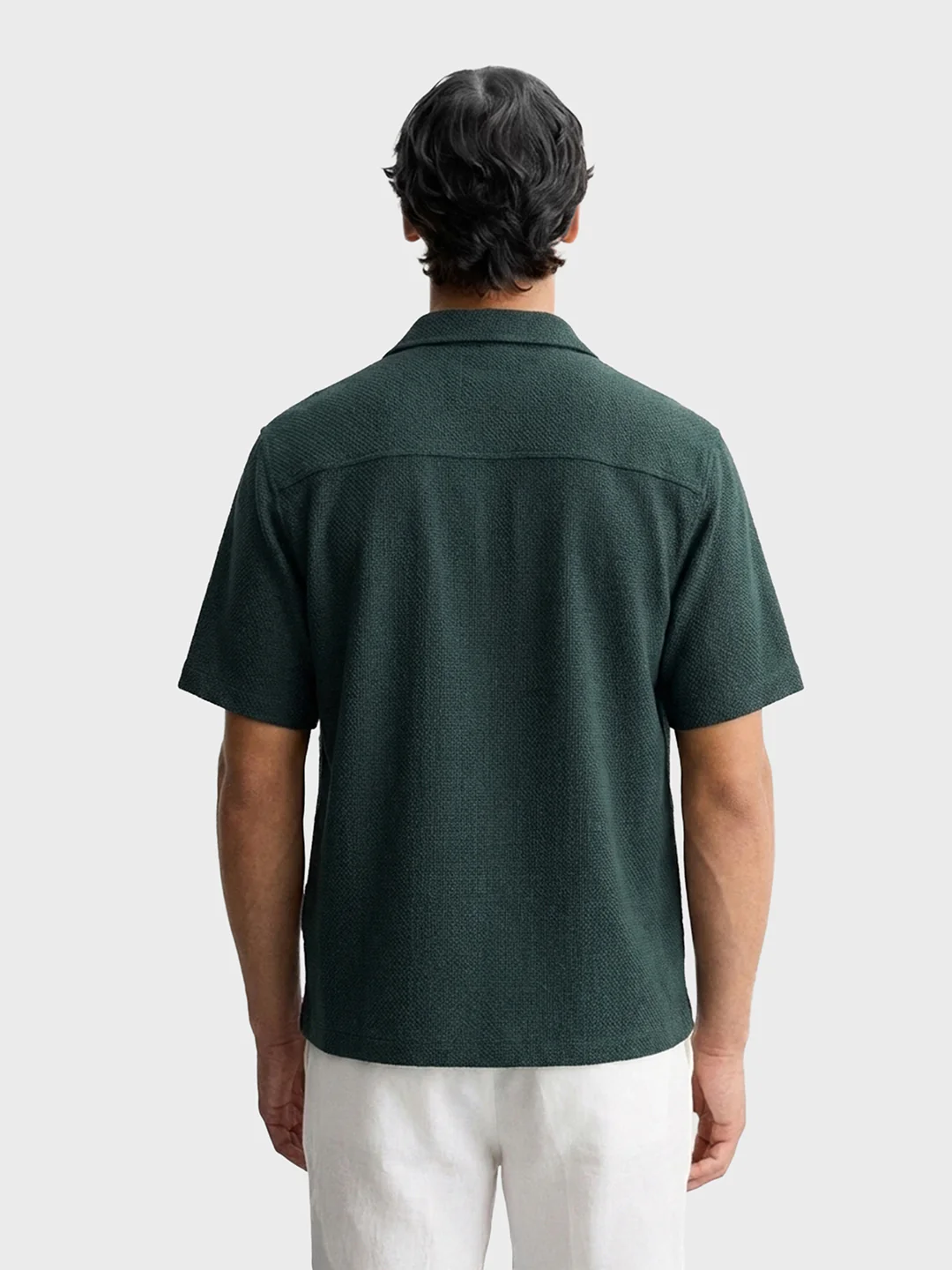 Men's Green Boxy Fit Textured Resort Wear Shirt - Image 2