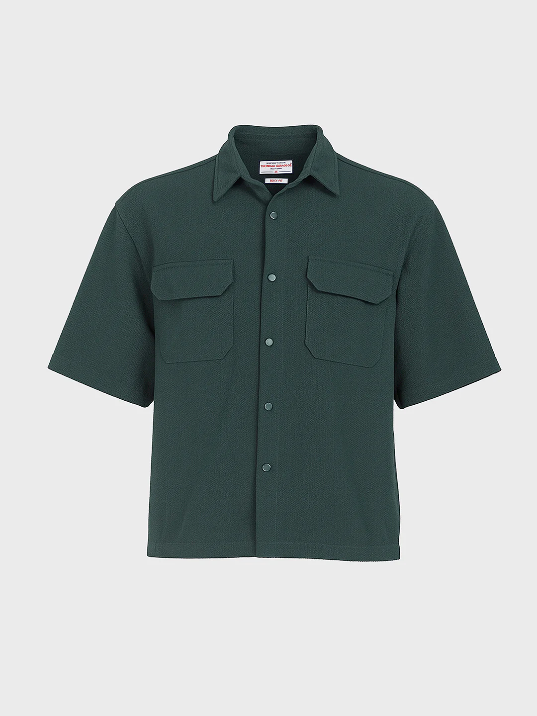 Men's Green Boxy Fit Textured Resort Wear Shirt - Image 3