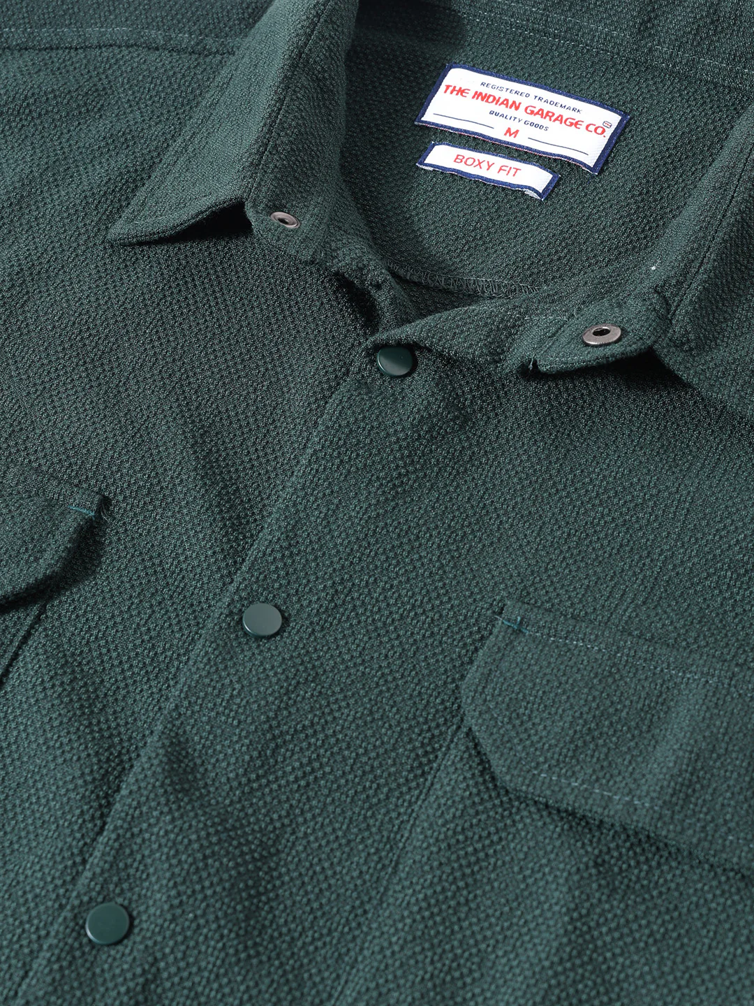 Men's Green Boxy Fit Textured Resort Wear Shirt - Image 5