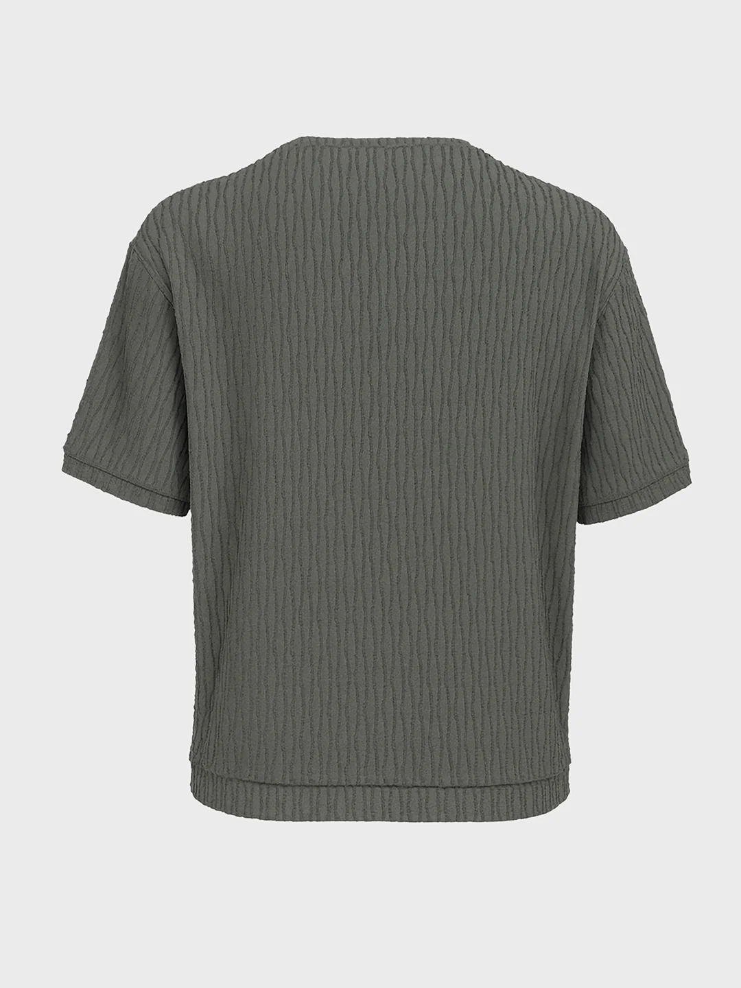 Men's Green Boxy Fit Textured Resort Wear T-Shirt - Image 3