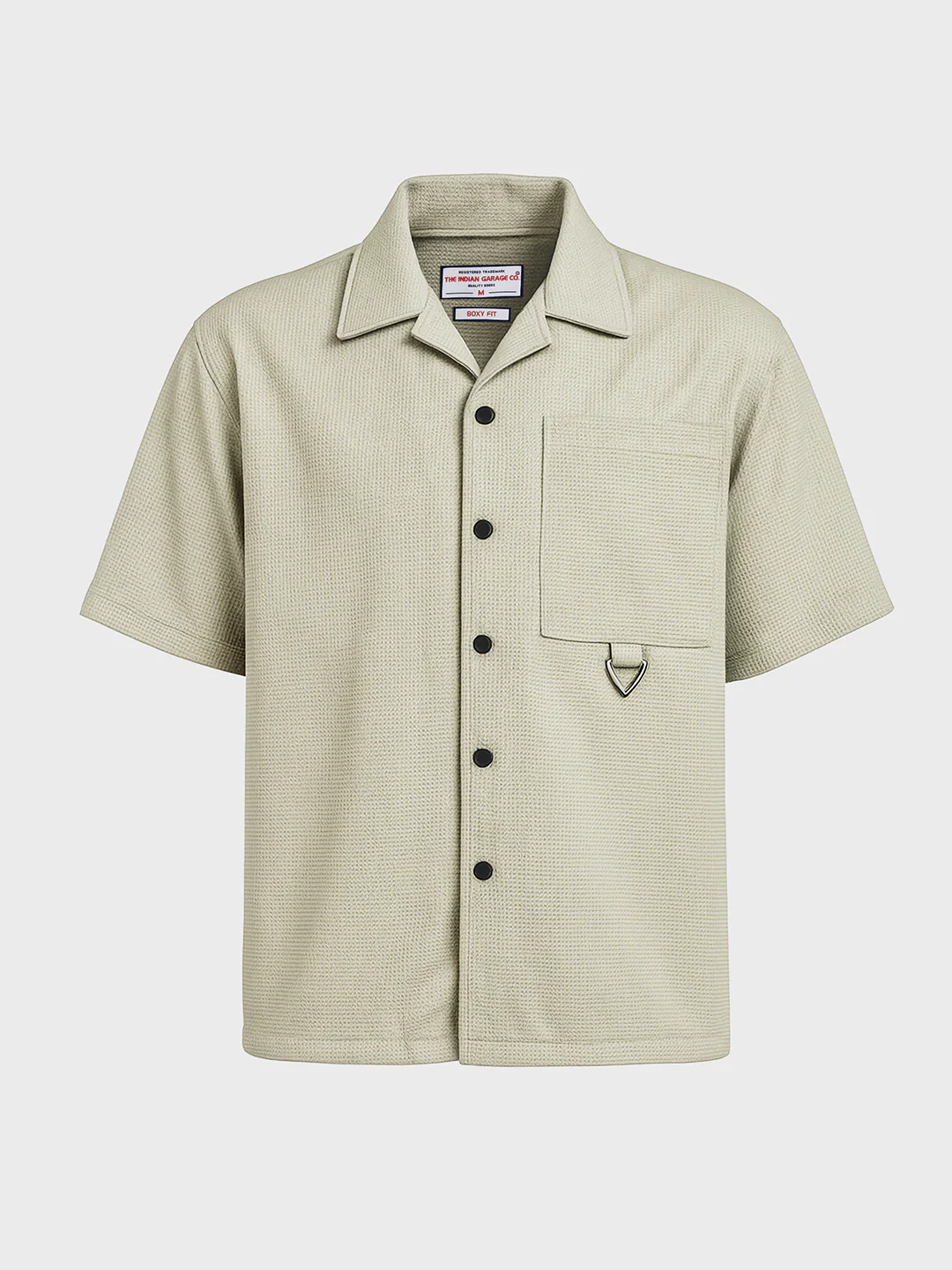 Men's Green Boxy Fit Textured Utility Shirt - Image 3