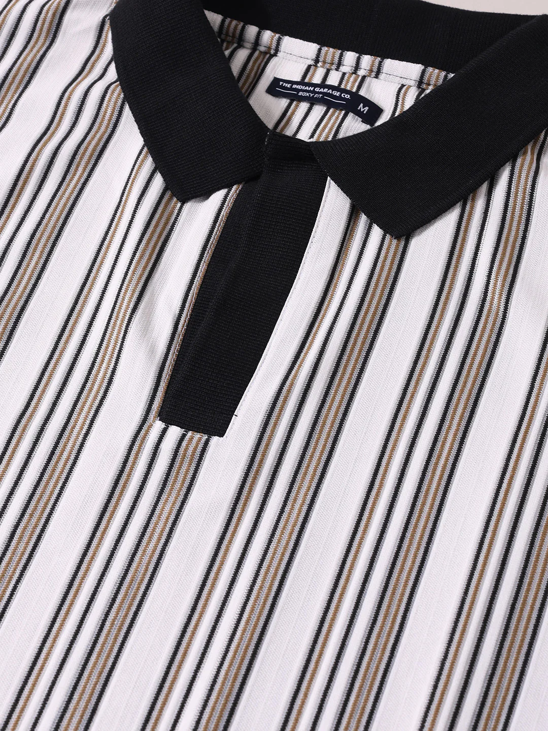 Men's Green Boxy Fit Vertical Stripes Casual T-Shirt - Image 3