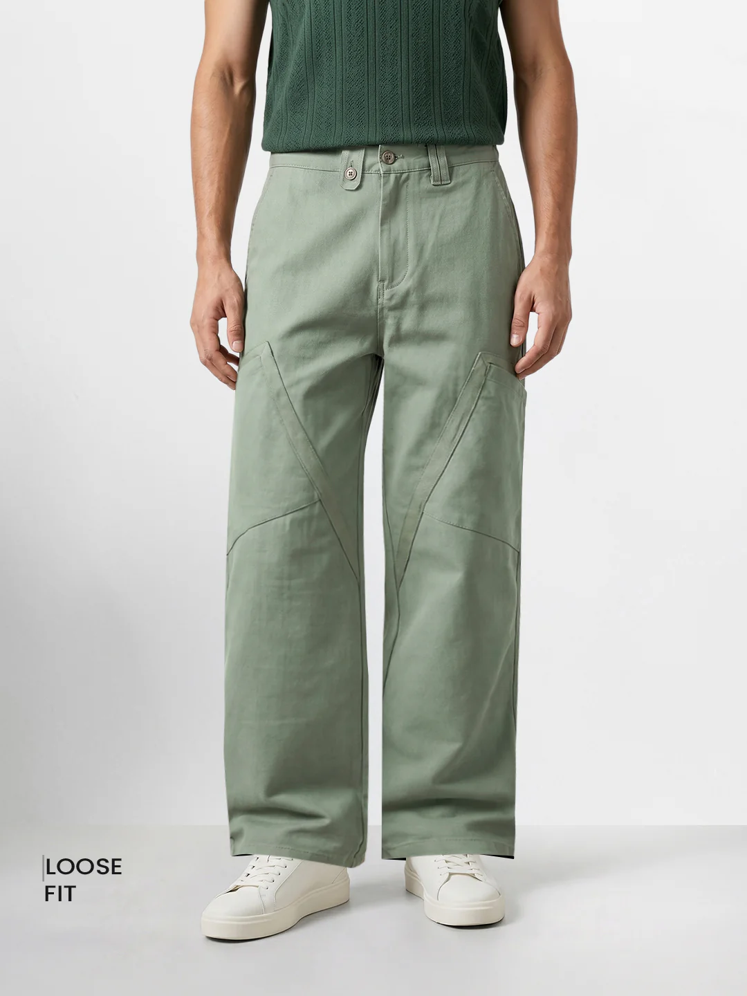 Men's Green Loose Fit Textured Utility Cargo - Image 2