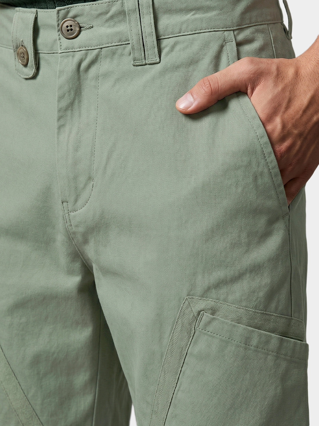 Men's Green Loose Fit Textured Utility Cargo - Image 4