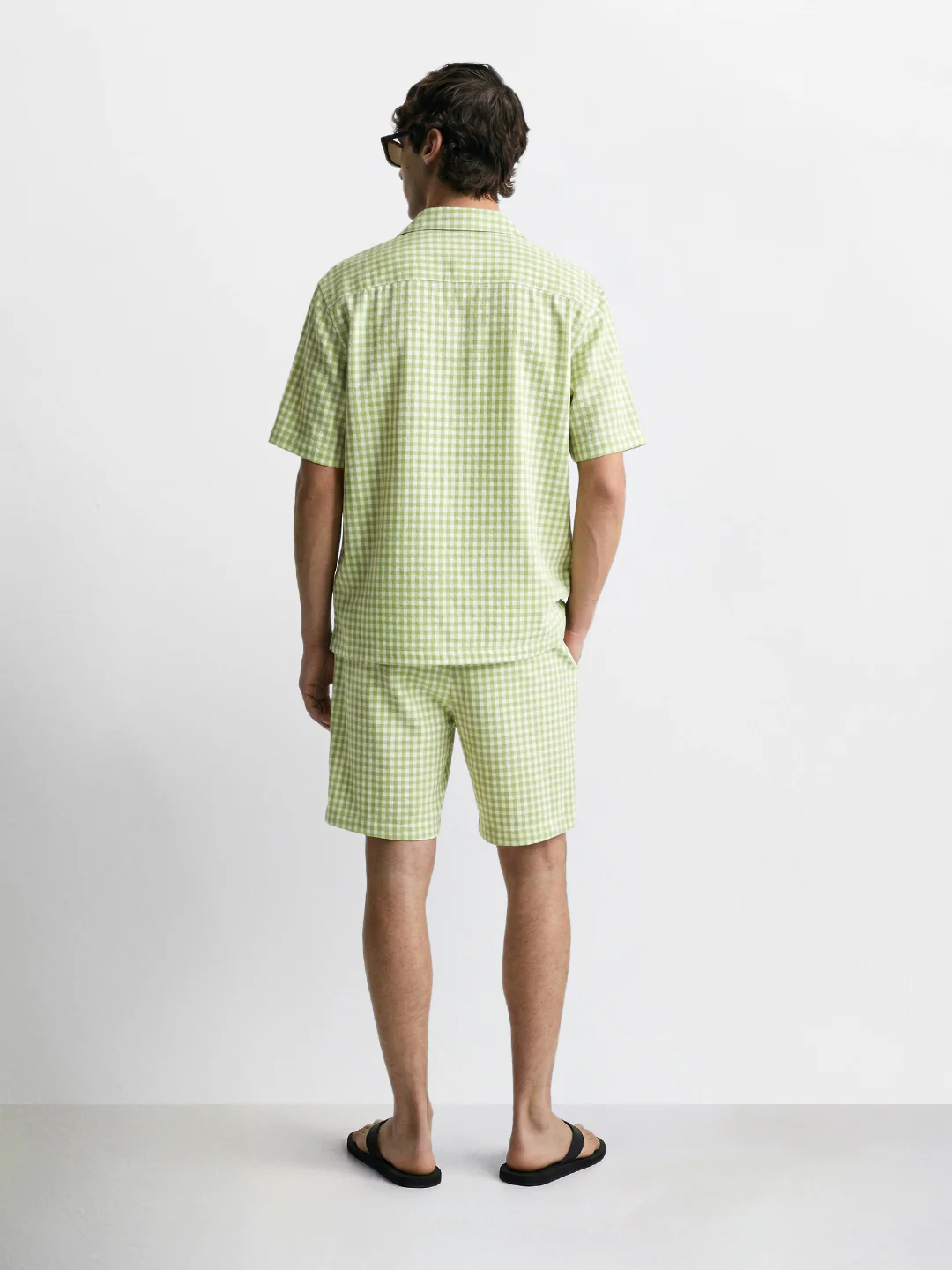 Men's Green Oversized Fit Embroidered Resort Wear Coordinates - Image 4