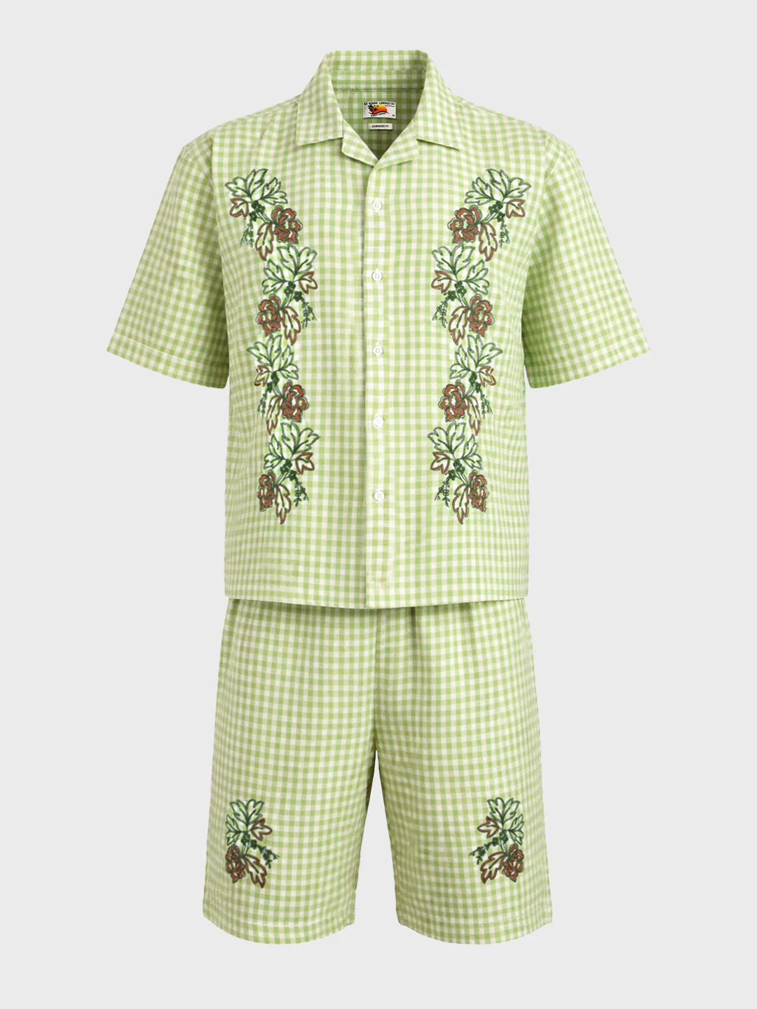 Men's Green Oversized Fit Embroidered Resort Wear Coordinates - Image 5