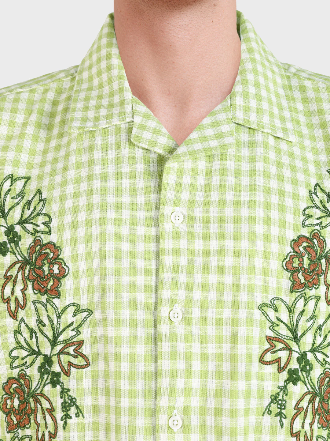 Men's Green Oversized Fit Embroidered Resort Wear Coordinates - Image 7