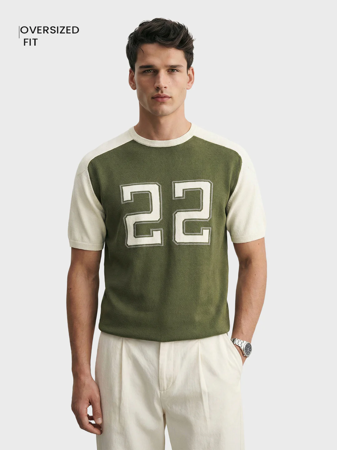 Men's Green Oversized Fit Graphic Printed Casual T-Shirt - Image 2