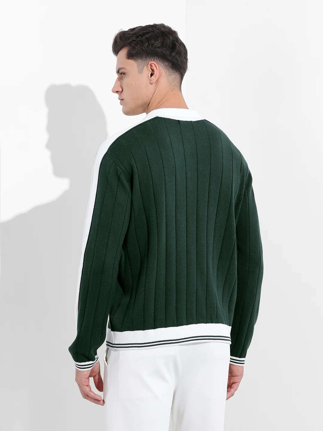 Men's Bottle Green Oversized Fit Textured Flat Knit T-Shirt - Image 5