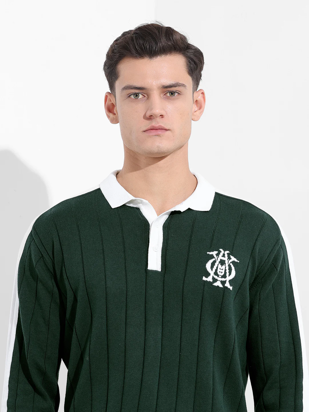 Men's Bottle Green Oversized Fit Textured Flat Knit T-Shirt - Image 6