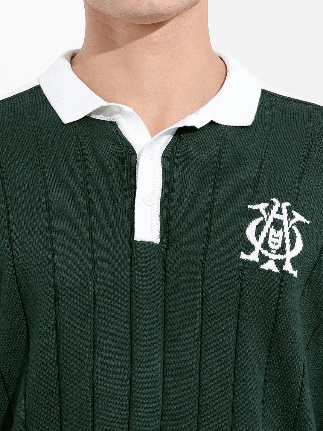Men's Bottle Green Oversized Fit Textured Flat Knit T-Shirt - Image 7