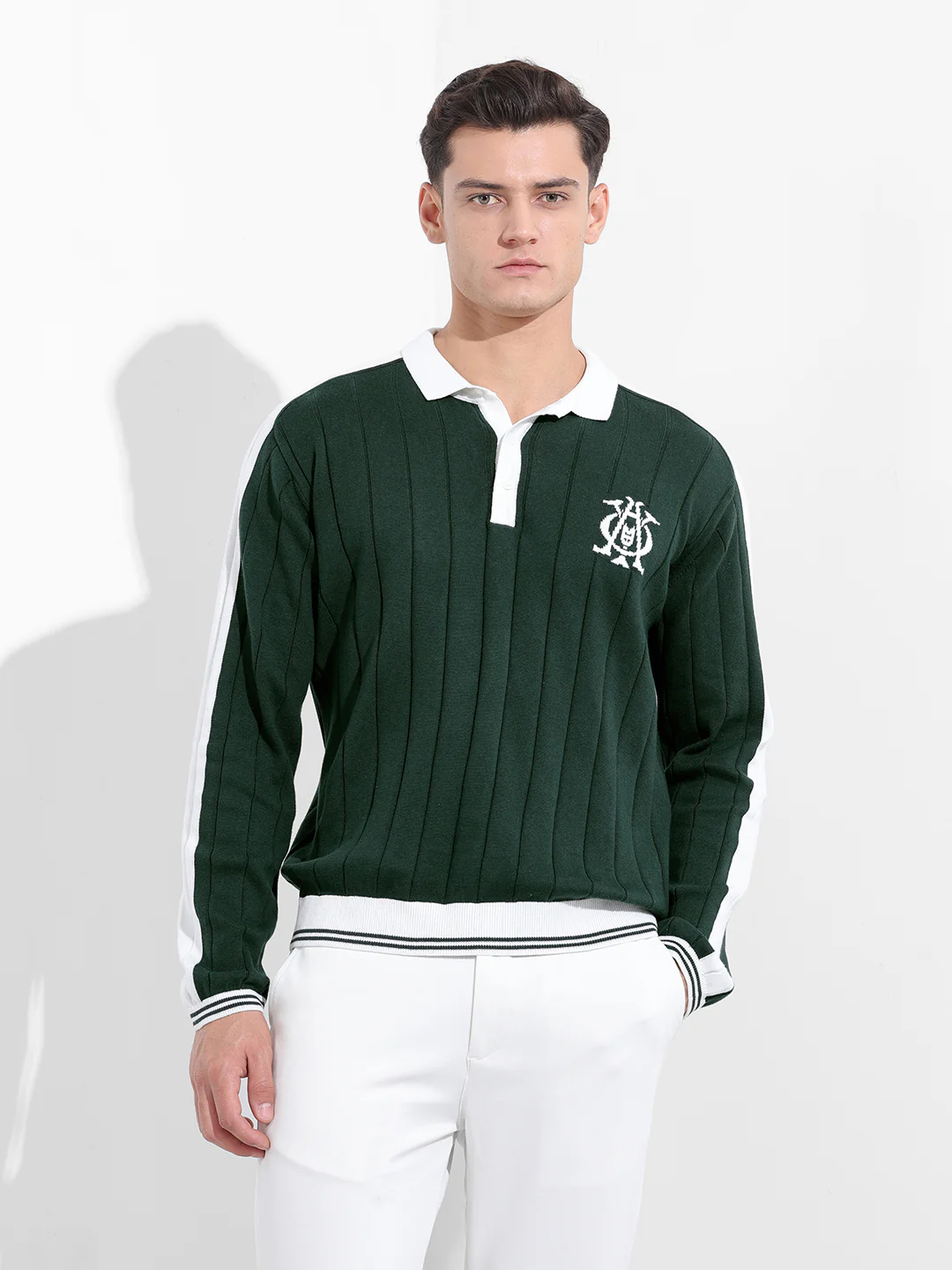 Men's Bottle Green Oversized Fit Textured Flat Knit T-Shirt - Image 8