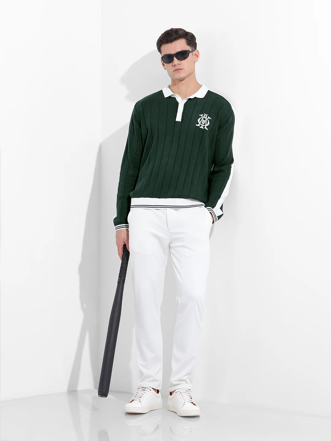 Men's Bottle Green Oversized Fit Textured Flat Knit T-Shirt - Image 9