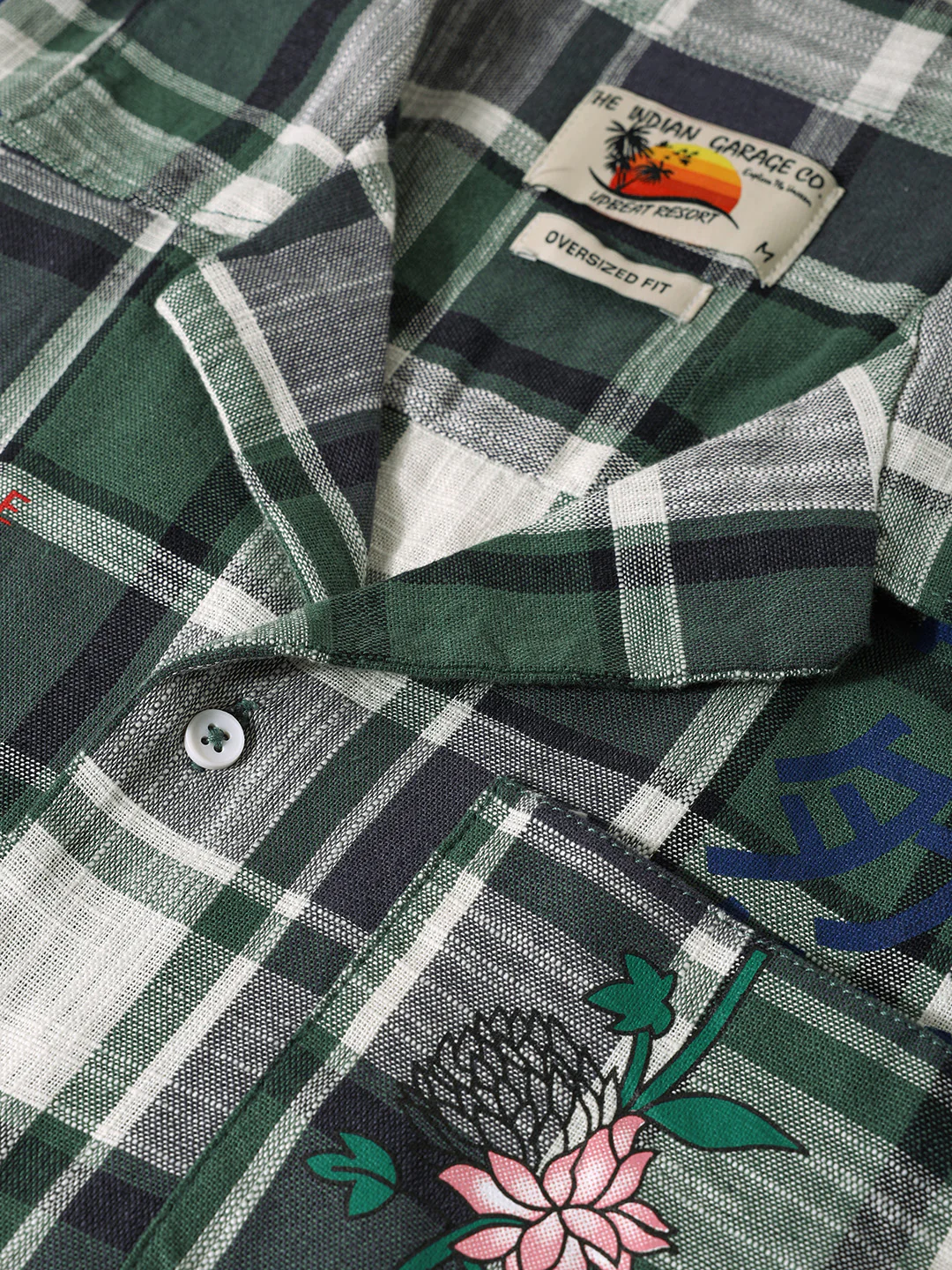 Men's Green Oversized Fit Resort Wear Checked Shirt - Image 7