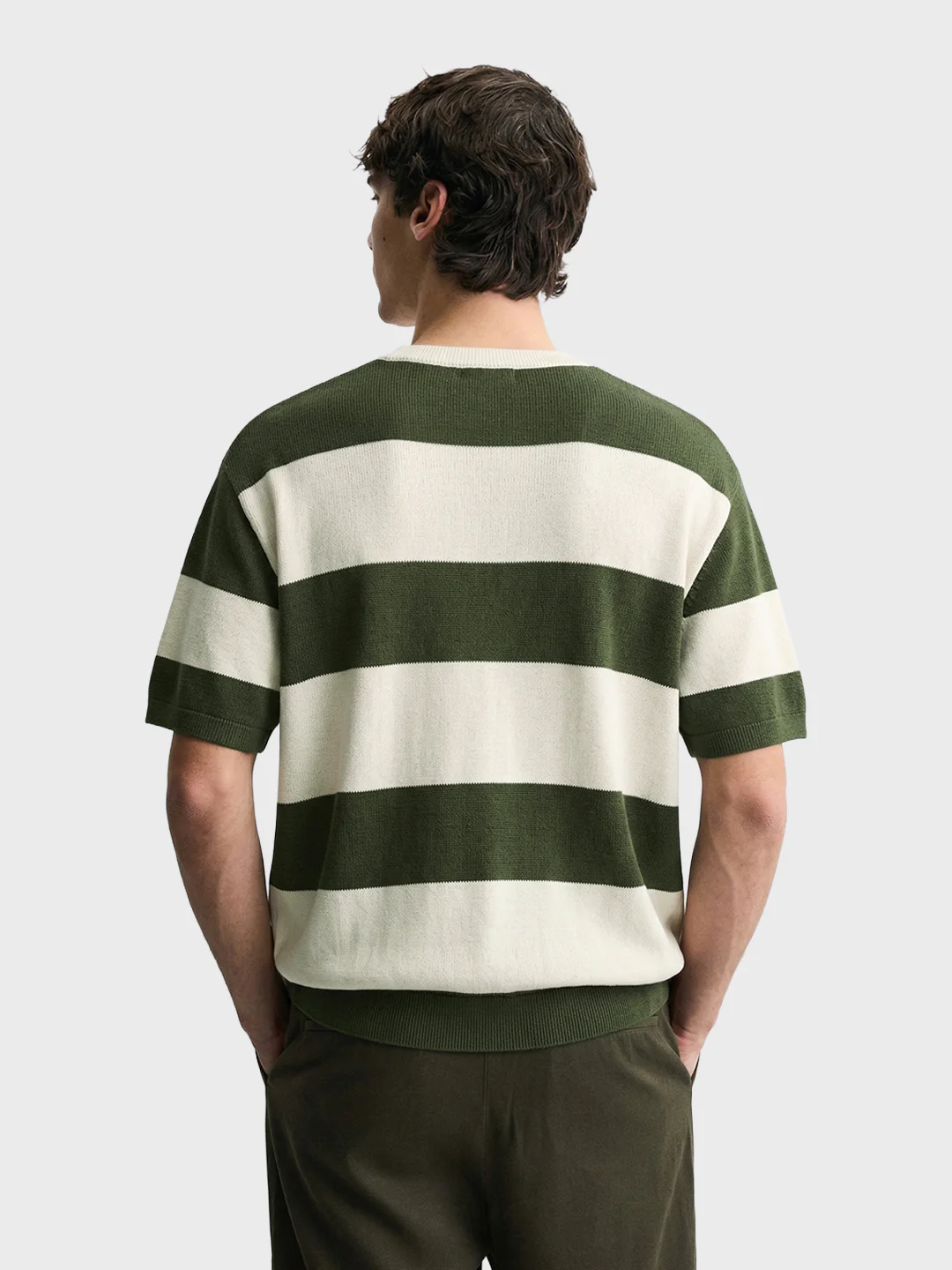 Men's Green Oversized Fit Striped Casual T-Shirt - Image 4