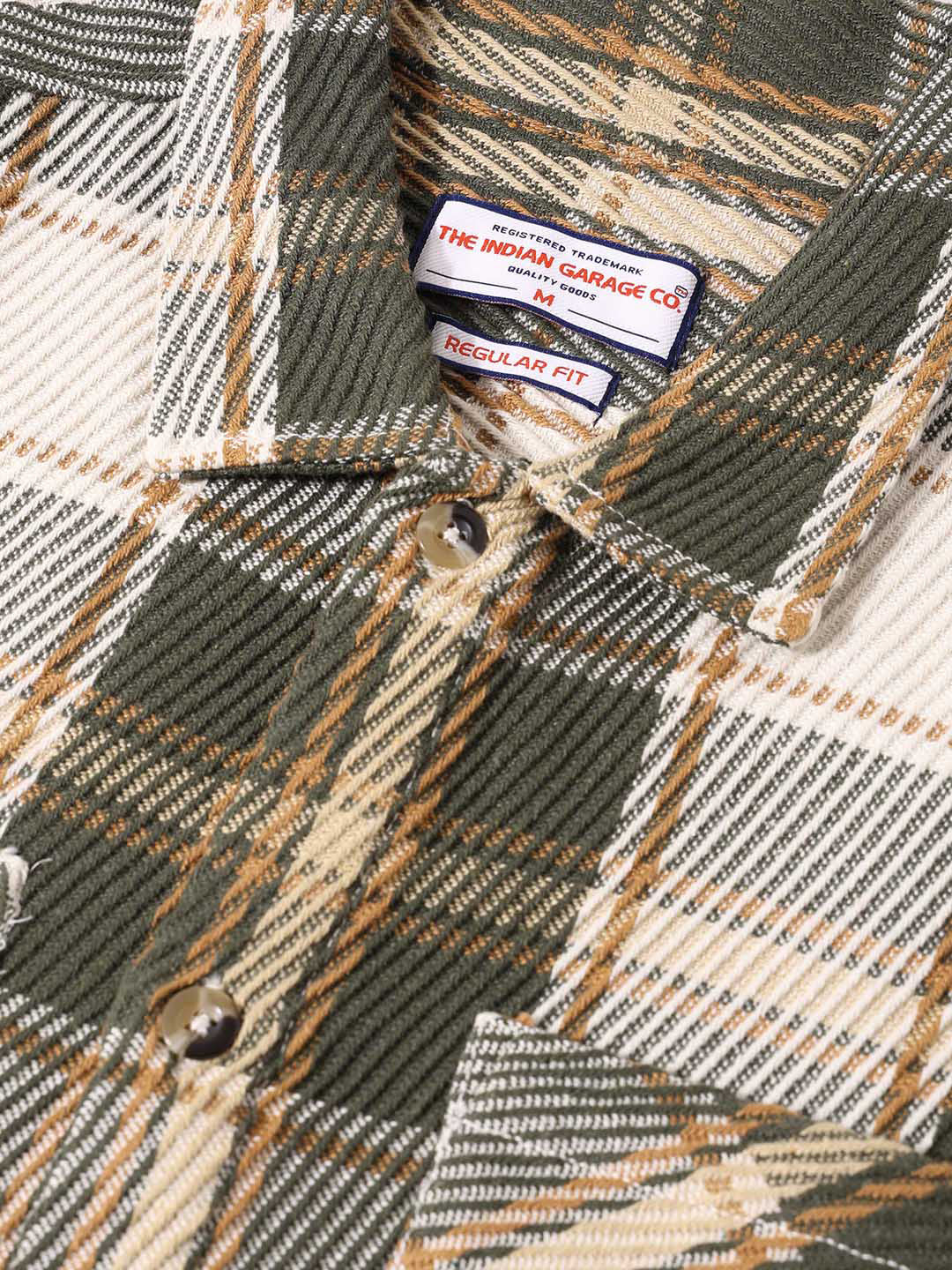 Men's Green Regular Fit Checked Casual Shirt - Image 3