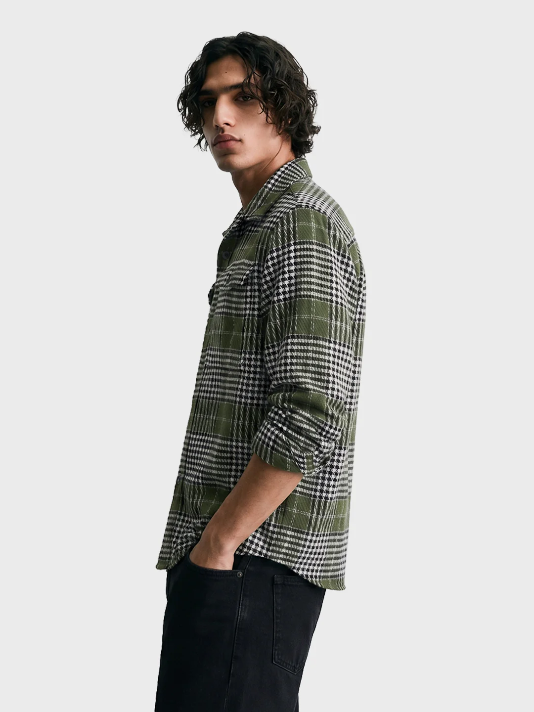 Men's Green Regular Fit Checkered Casual Shirt - Image 2