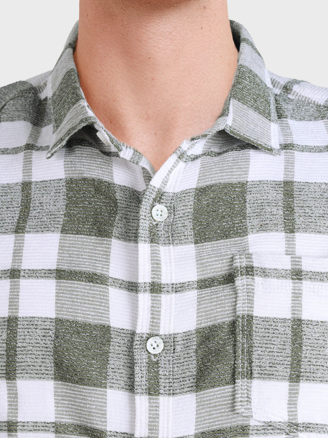 Men's Green Regular Fit Checkered Casual Shirt - Image 3