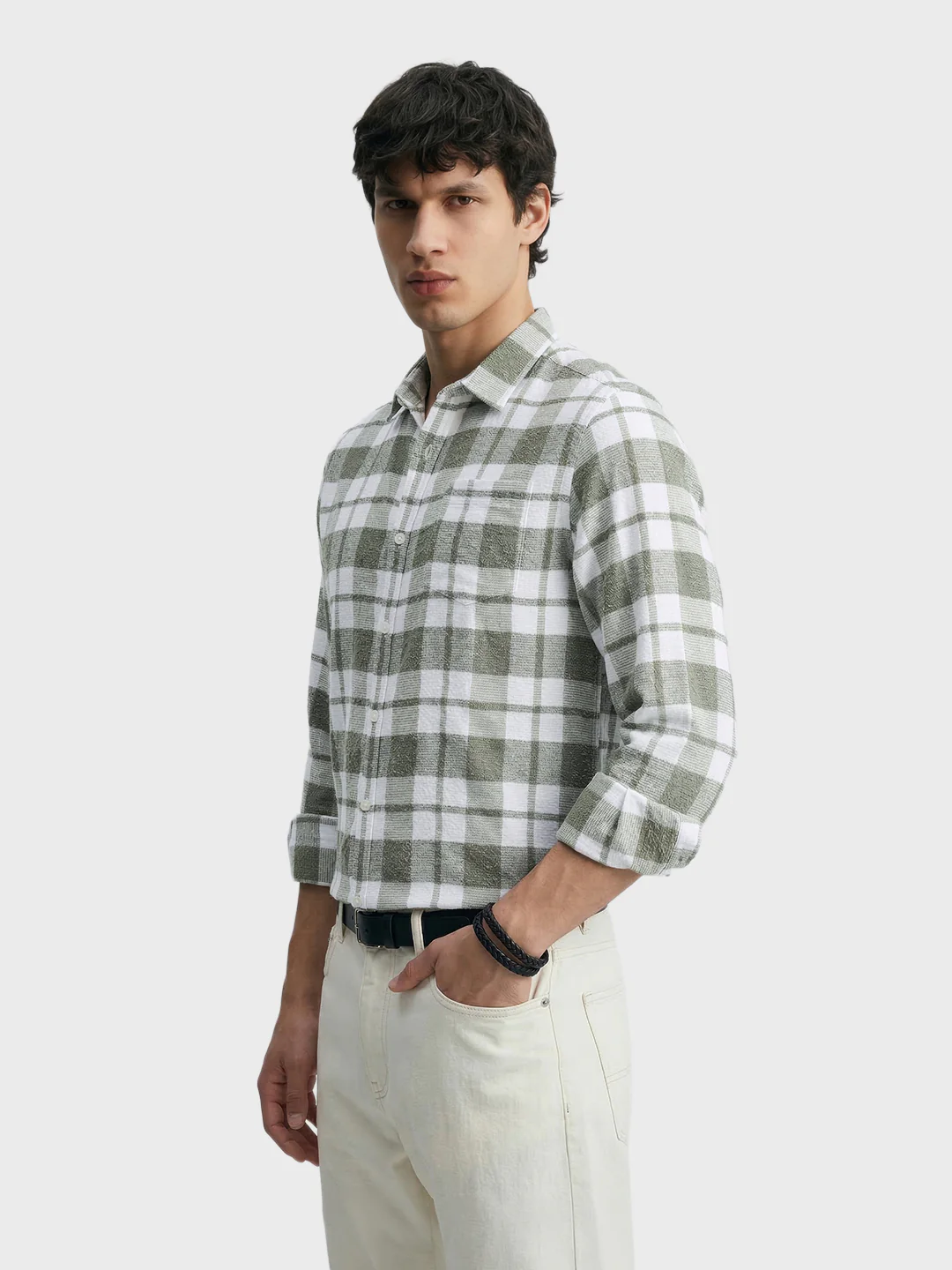 Men's Green Regular Fit Checkered Casual Shirt - Image 4