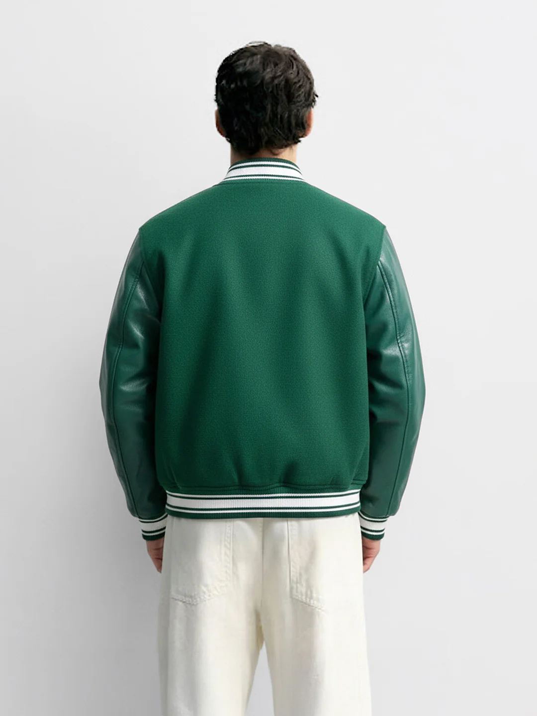 Men's Green Regular Fit Embroided Casual Bomber Jacket - Image 2