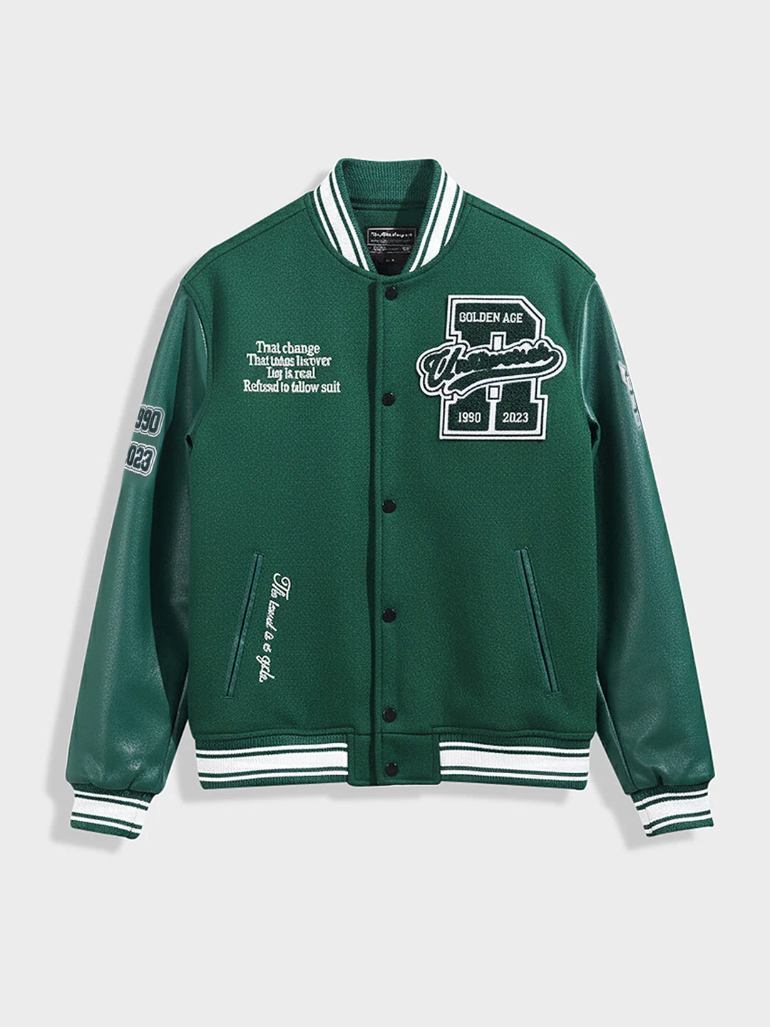 Men's Green Regular Fit Embroided Casual Bomber Jacket - Image 3