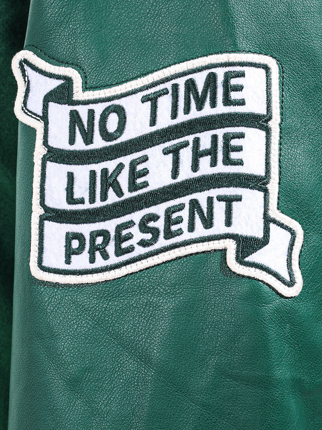 Men's Green Regular Fit Embroided Casual Bomber Jacket - Image 5