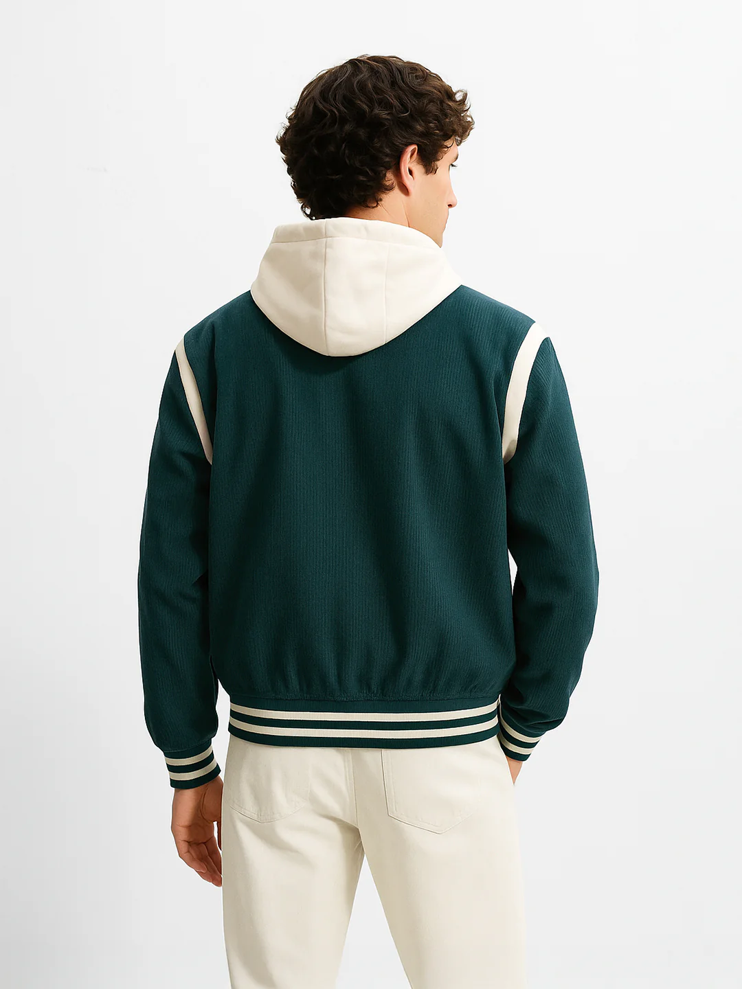 Men's Green Regular Fit Embroided Casual Bomber Jacket - Image 2