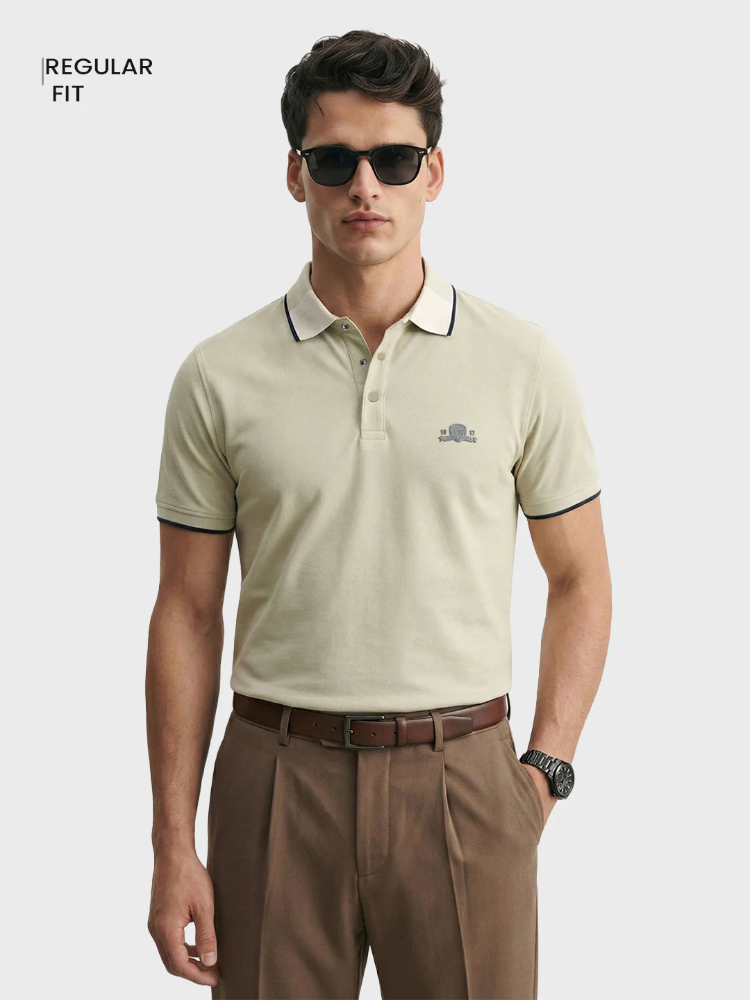 Men's Green Regular Fit Embroidered Casual T-Shirts - Image 2