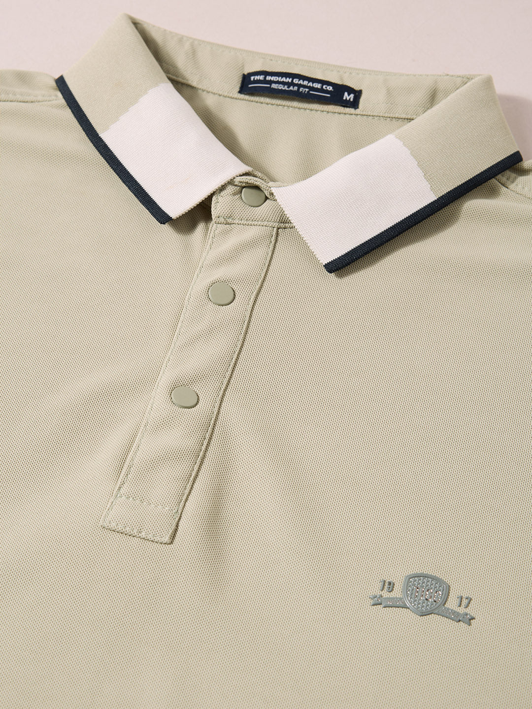 Men's Green Regular Fit Embroidered Casual T-Shirts - Image 3