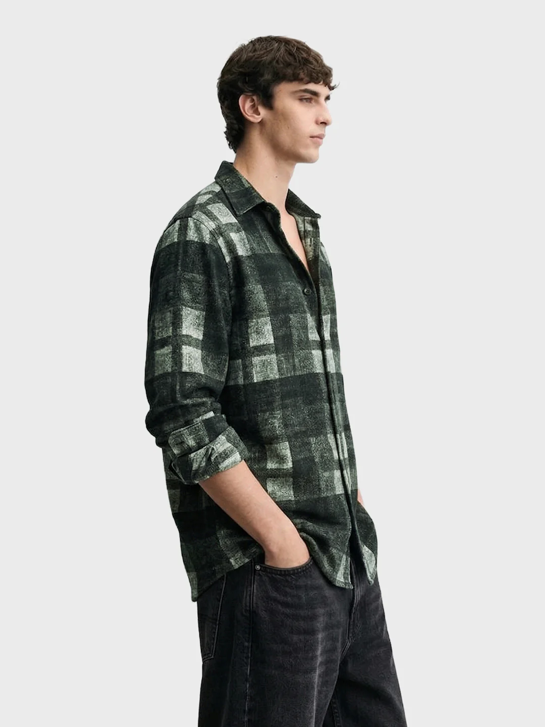 Men's Green Regular Fit Checkered Casual Shirt - Image 4