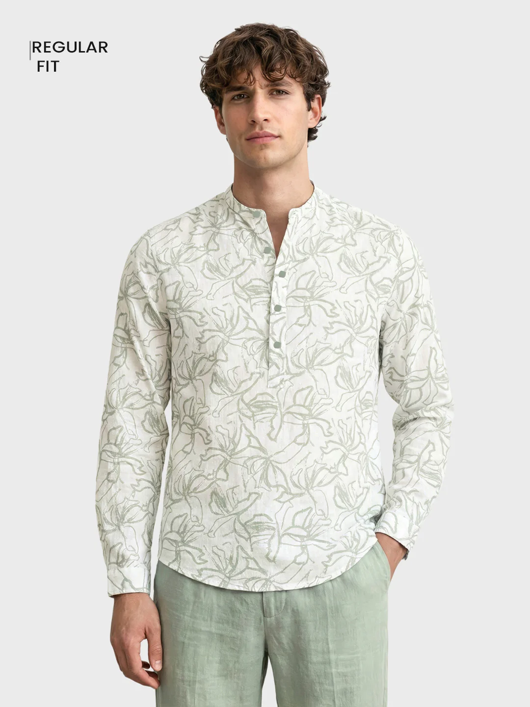 Men's Green Regular Fit Printed Casual Shirts - Image 2