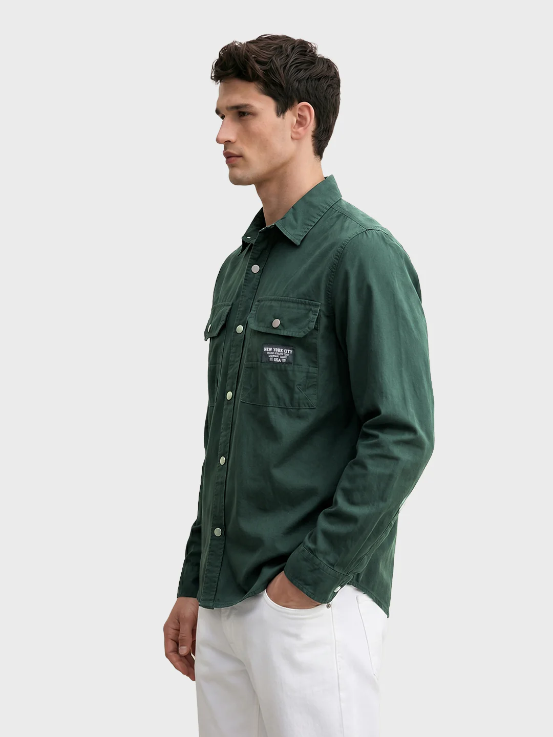 Men's Green Regular Fit Solid Casual Shirt - Image 3