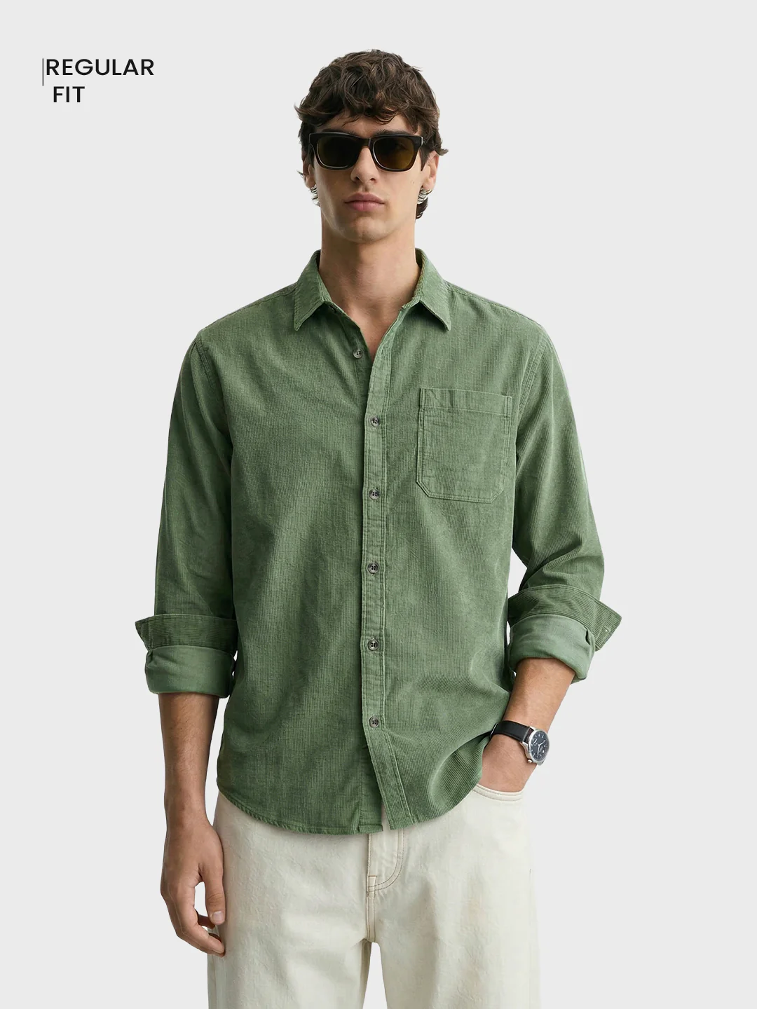 Men's Green Regular Fit Solid Casual Shirt - Image 2