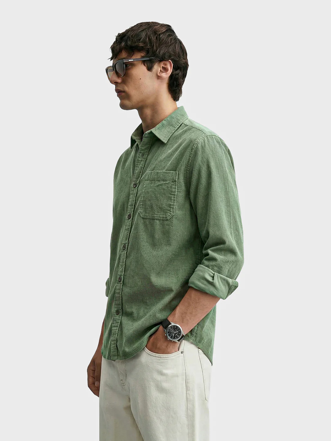 Men's Green Regular Fit Solid Casual Shirt - Image 3