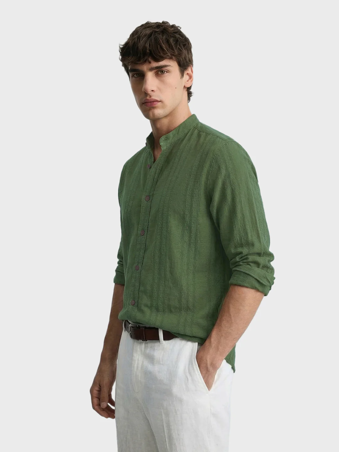 Men's Green Regular Fit Solid Casual Shirt - Image 4