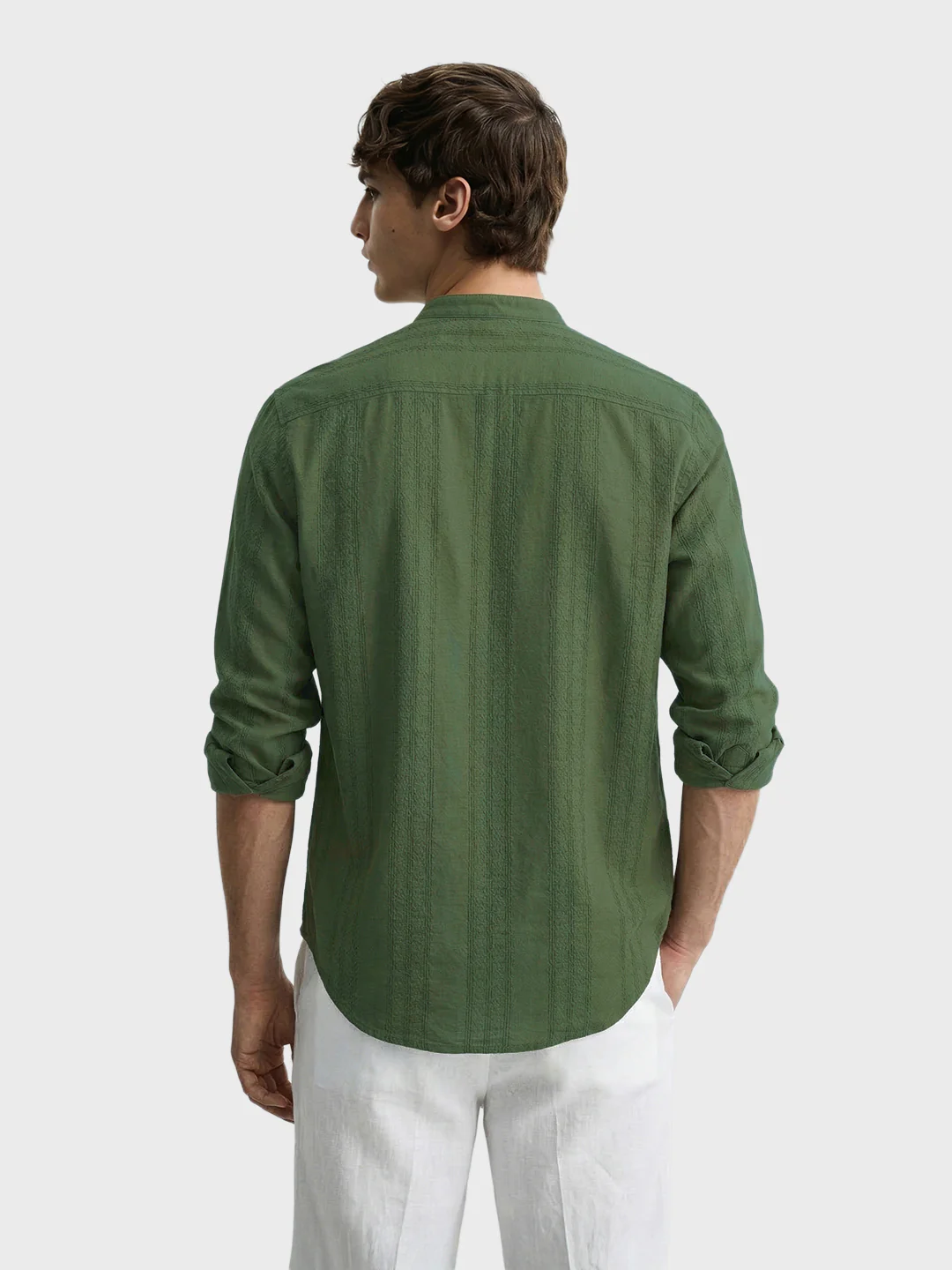 Men's Green Regular Fit Solid Casual Shirt - Image 5