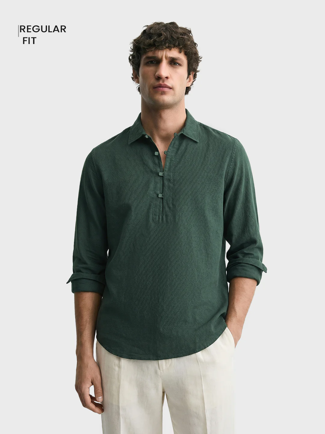 Men's Green Regular Fit Solid Casual Shirts - Image 2