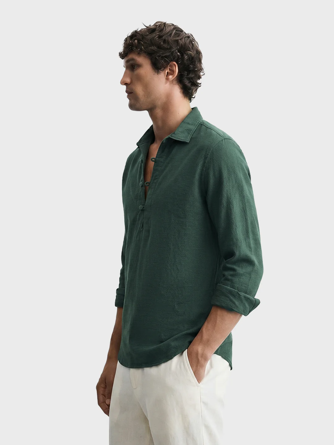 Men's Green Regular Fit Solid Casual Shirts - Image 3