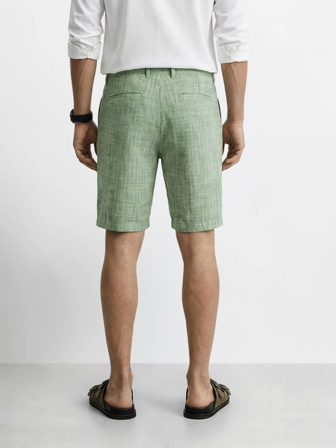Men's Green Regular Fit Solid Casual Shorts - Image 4
