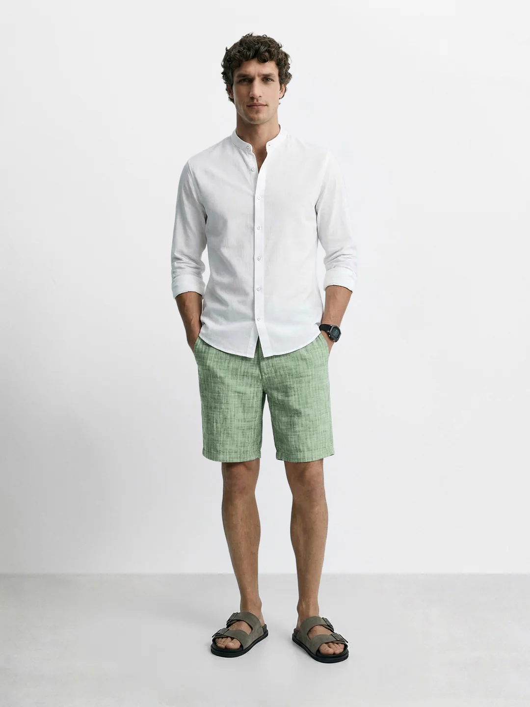 Men's Green Regular Fit Solid Casual Shorts - Image 5
