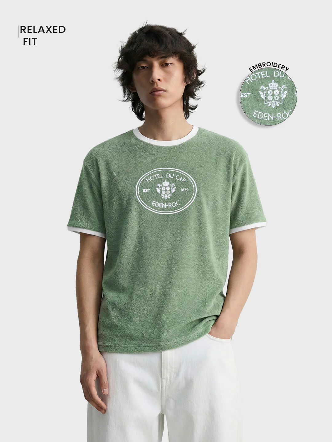 Men's Green Regular Fit Embroidered Casual T-Shirt - Image 2