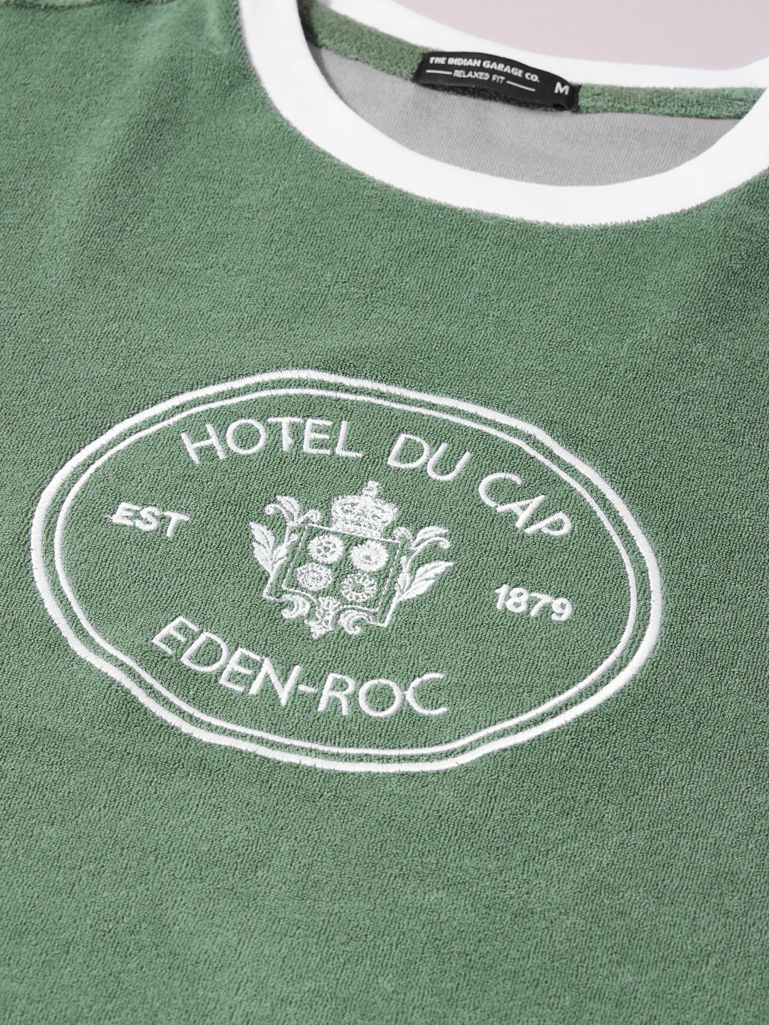 Men's Green Regular Fit Embroidered Casual T-Shirt - Image 3