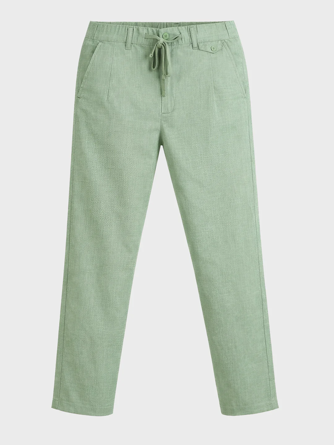 Men's Green Regular Fit Solid Casual Trousers - Image 4
