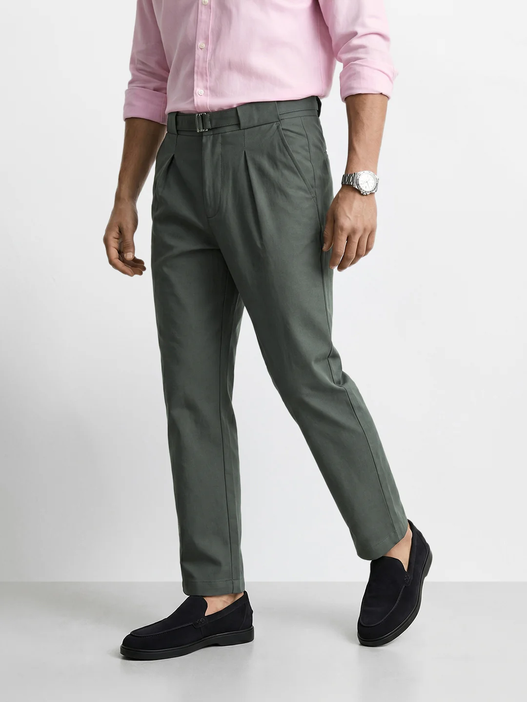 Men's Green Regular Fit Solid Casual Trousers - Image 3
