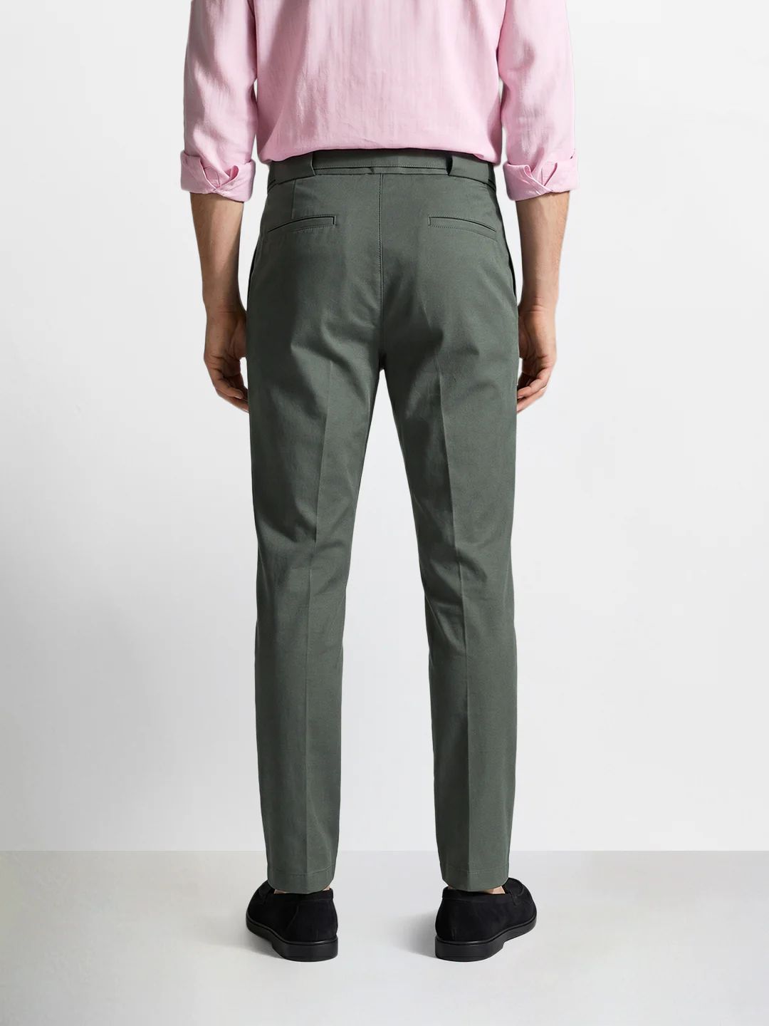 Men's Green Regular Fit Solid Casual Trousers - Image 5