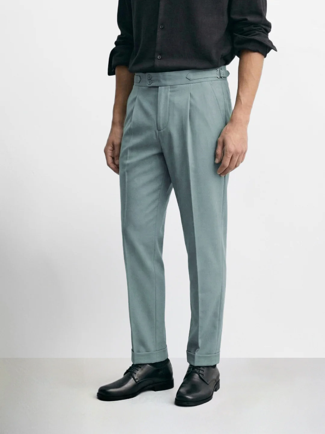 Men's Green Regular Fit Solid Casual Trousers - Image 2