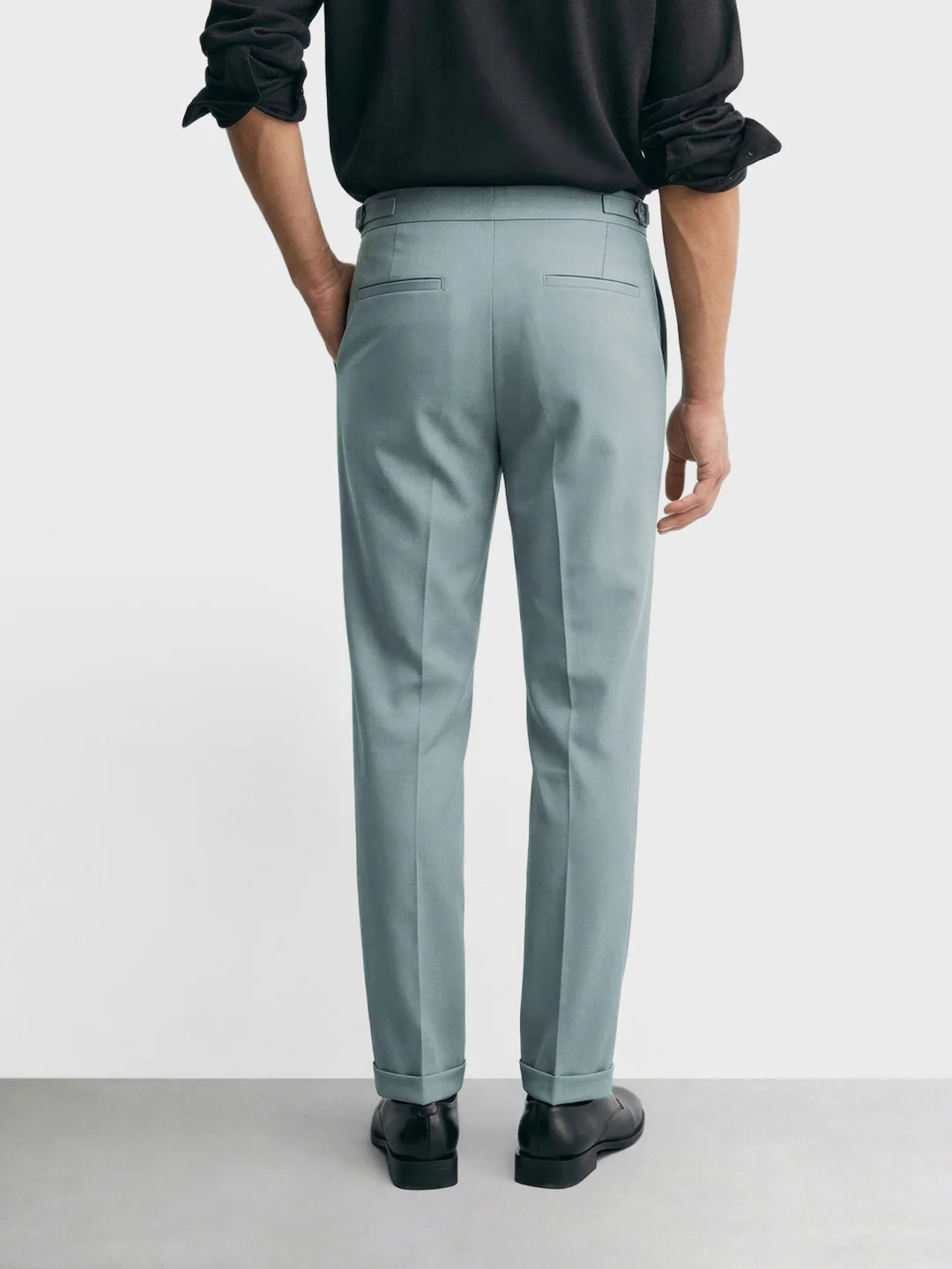 Men's Green Regular Fit Solid Casual Trousers - Image 4