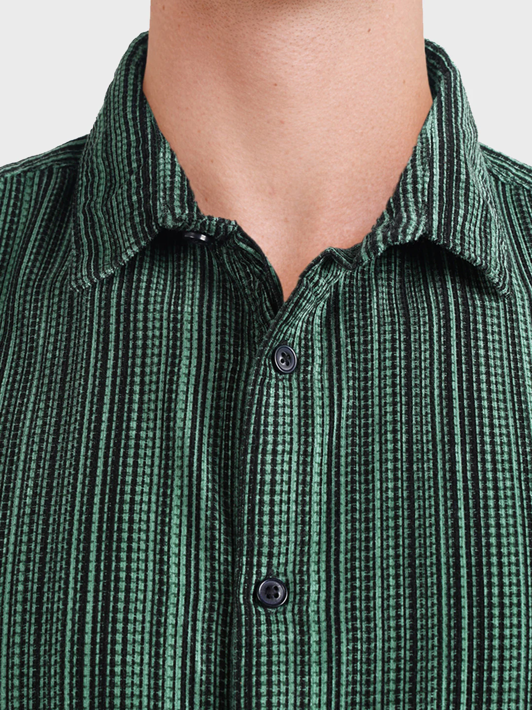 Men's Green Regular Fit Striped Casual Shirt - Image 3