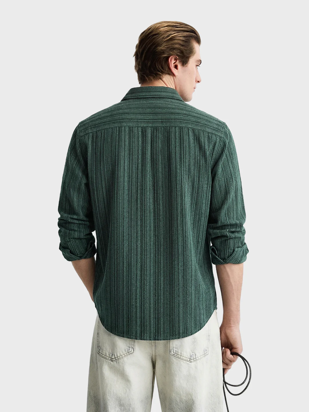 Men's Green Regular Fit Striped Casual Shirt - Image 5