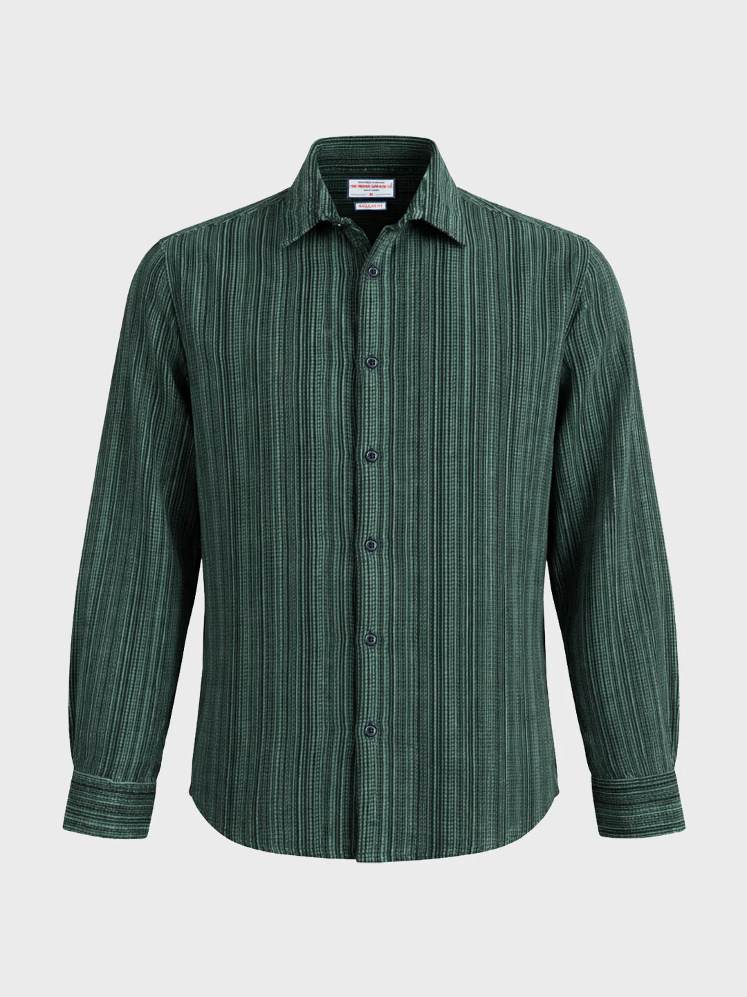 Men's Green Regular Fit Striped Casual Shirt - Image 6